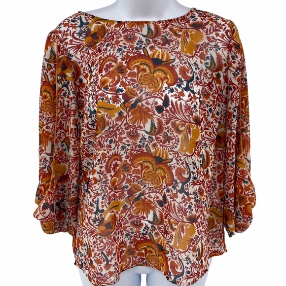 Stitch Fix 41 Hawthorn Fall Floral Semi-Transparent Blouse Size Small - Picture 1 of 11